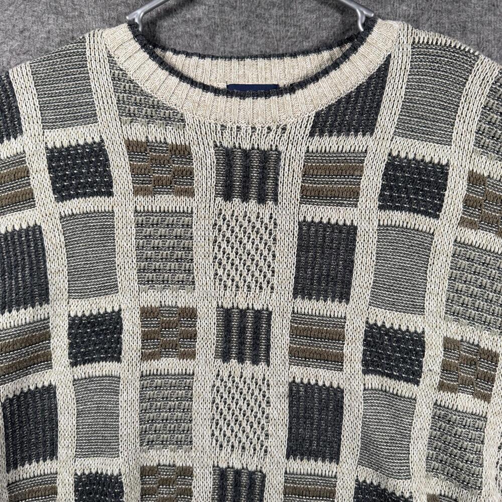 Vintage Y2K Puritan Sweater Mens XL Gray Beige Geometric Textured Block Knit